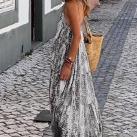 Women Summer Dresses 2024 Spaghetti Strap Scoop Neck Floral Maxi Dress Flowy Boho Long Sundress with Pockets