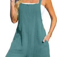 Women's Romper Square Neck Pinafore Jumpsuits Sleeveless Overall Wide Leg Outfit Casual Dressy