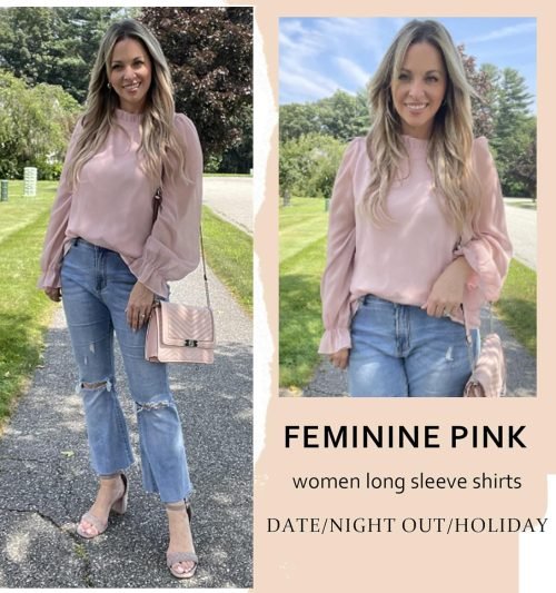 Womens Blouses Trendy Dressy Casual Tops Elegant Puff Long Sleeve Shirts Ruffle Mock Neck Plain Chiffon Outfits