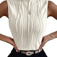 Women's Sleeveless Mock Neck Textured Tank Top