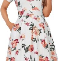 Womens Elegant Print Notched Neck Slant Pocket Pleated Hem Casual A-Line Dress