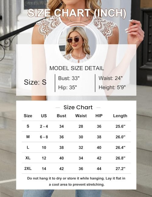 Women's Dressy Casual Blouses Business Work Outfits Summer Sleeveless Tank Top Lace Sleeve Keyhole Shirts