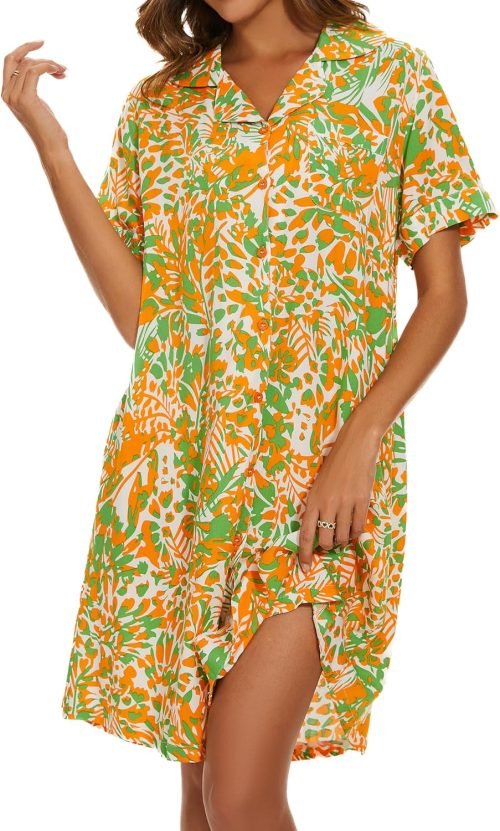 Cotton House Dress Women's Classic Nightgown Short Sleeve Housecoat Button-Up Front Duster Robe…