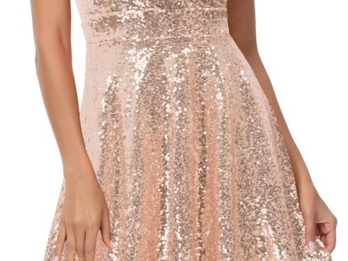 Women's Sequin Party Dress Wrap Night Out Club Dresses Rose Gold Size M
