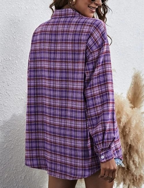 Plaid Flannel Button Down Shirts for Women Oversized Dressy Casual Long Sleeve Tops Blouse