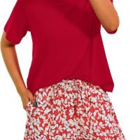 Womens 2 Piece Summer Short Sleeve Tops Printed Shorts Tracksuit