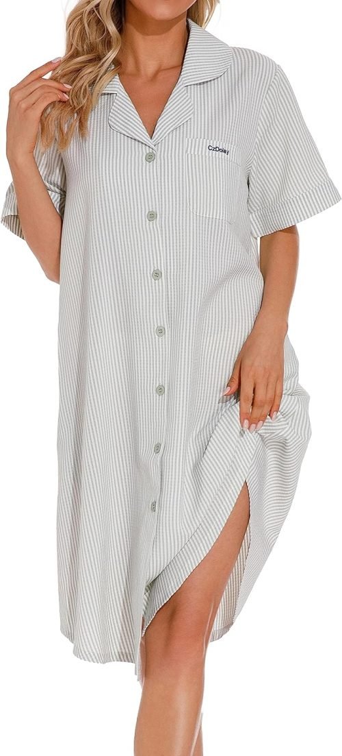 Cotton House Dress Women's Classic Nightgown Short Sleeve Housecoat Button-Up Front Duster Robe…