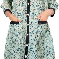 Women House Dress Snap Front Nightgown 3/4 Sleeve Housecoat Duster Robe with Pockets Moomoo Patio Dress