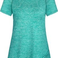 Woman Raglan Sleeve Round Neck Irregular Hem Yoga Workout Shirt Sizes M-3XL