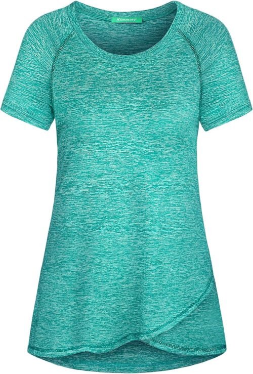 Woman Raglan Sleeve Round Neck Irregular Hem Yoga Workout Shirt Sizes M-3XL
