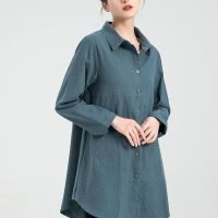Women's Linen Shirts Button Down Long Tunic Tops Plus Size Blouse with Pockets