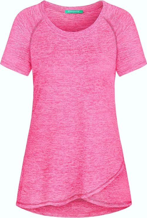 Woman Raglan Sleeve Round Neck Irregular Hem Yoga Workout Shirt Sizes M-3XL