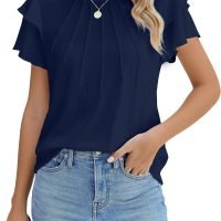 Women Dressy Casual Tops Business Work Blouses Summer Shirts Short Sleeve Crew Neck Outfits 2024