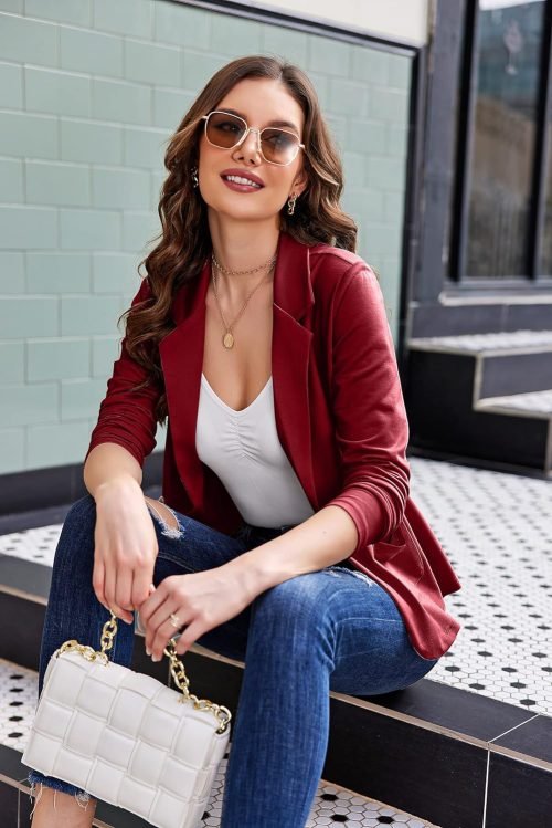 Womens Casual Work Office Blazer Open Front Long Sleeve Cardigan Jacket