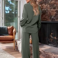 Womens 2 Piece 2024 Spring Clothes Fashion Outfits Two Piece Matching Wide Leg Palazzo Pants Sets Tracksuit Clothes