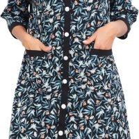 Women House Dress Snap Front Nightgown 3/4 Sleeve Housecoat Duster Robe with Pockets Moomoo Patio Dress