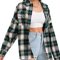 Plaid Flannel Button Down Shirts for Women Oversized Dressy Casual Long Sleeve Tops Blouse