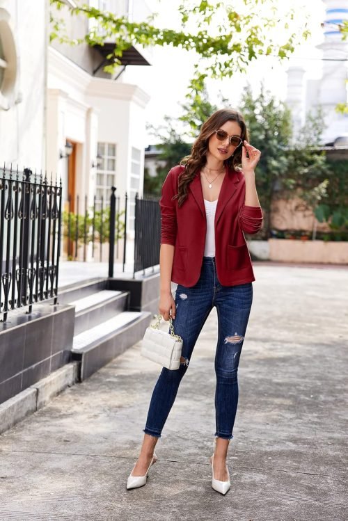 Womens Casual Work Office Blazer Open Front Long Sleeve Cardigan Jacket