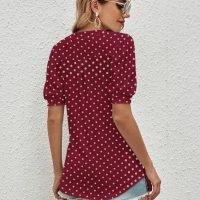 Women Casual V-Neck T-Shirts Loose Puff Short-Sleeve Tops Tunic Blouse