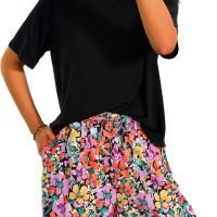 Womens 2 Piece Summer Short Sleeve Tops Printed Shorts Tracksuit