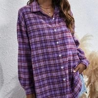 Plaid Flannel Button Down Shirts for Women Oversized Dressy Casual Long Sleeve Tops Blouse