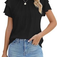 Women Dressy Casual Tops Business Work Blouses Summer Shirts Short Sleeve Crew Neck Outfits 2024