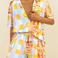 Womens 2 Piece Summer Beach Outfits Printed Short Sleeve Tops Lounge Shorts Casual Tracksuit Set