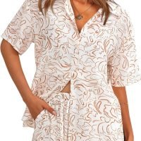 Womens 2 Piece Summer Beach Outfits Printed Short Sleeve Tops Lounge Shorts Casual Tracksuit Set