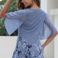 Women's Tops 3/4 Sleeve Blouses Dressy Casual Double Layers Mesh Tunic Shirts