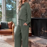Womens 2 Piece 2024 Spring Clothes Fashion Outfits Two Piece Matching Wide Leg Palazzo Pants Sets Tracksuit Clothes