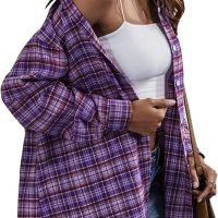 Plaid Flannel Button Down Shirts for Women Oversized Dressy Casual Long Sleeve Tops Blouse