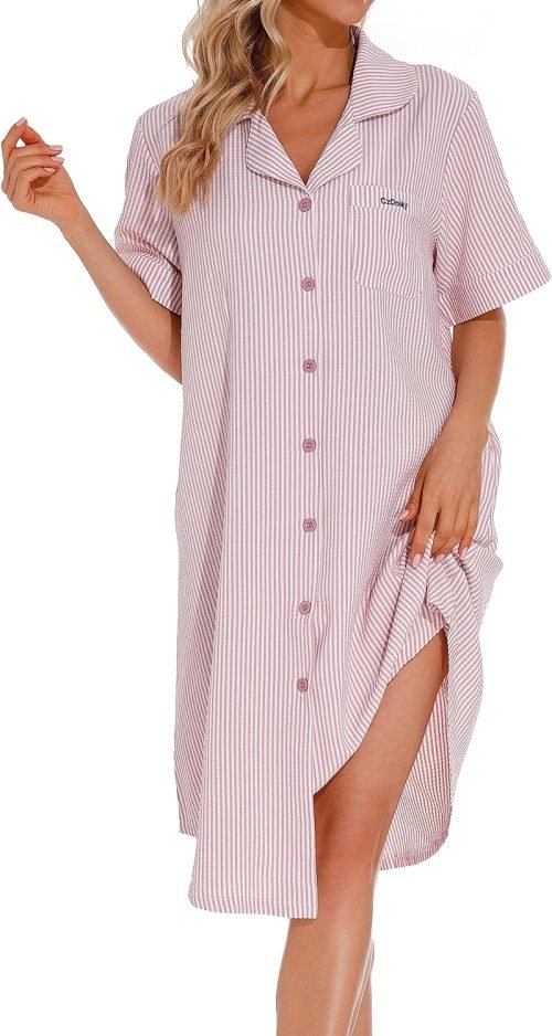 Cotton House Dress Women's Classic Nightgown Short Sleeve Housecoat Button-Up Front Duster Robe…