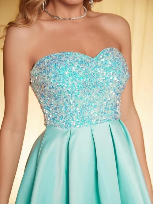 Women's Strapless Sequin A-Line Sequin Elegant Short Prom Cocktail Dress