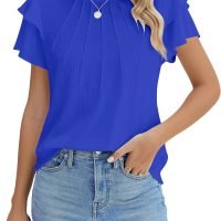 Women Dressy Casual Tops Business Work Blouses Summer Shirts Short Sleeve Crew Neck Outfits 2024