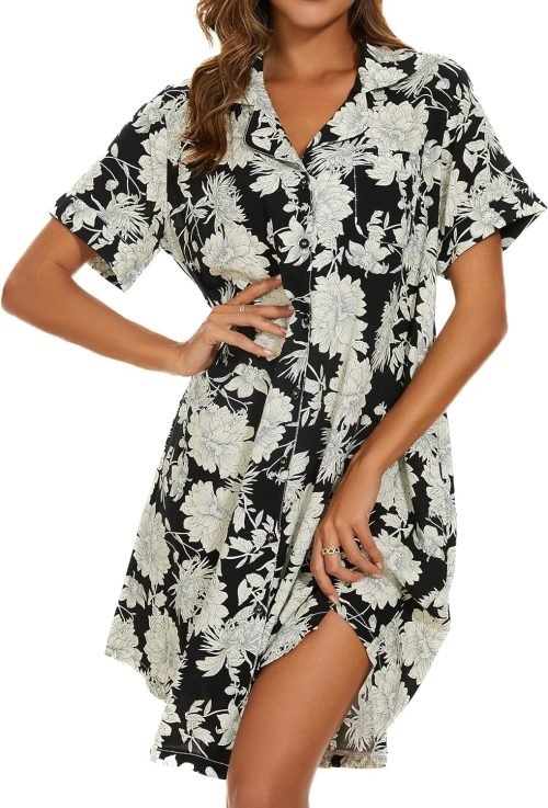 Cotton House Dress Women's Classic Nightgown Short Sleeve Housecoat Button-Up Front Duster Robe…