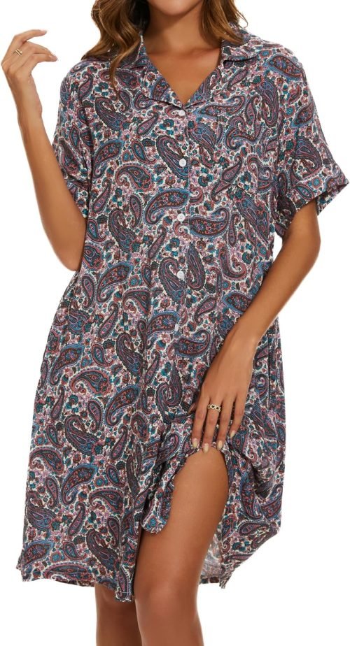 Cotton House Dress Women's Classic Nightgown Short Sleeve Housecoat Button-Up Front Duster Robe…