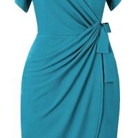 Womens Deep V Neck Ruffle Sleeve Sheath Casual Cocktail Party Work Faux Wrap Dress