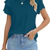 Women Dressy Casual Tops Business Work Blouses Summer Shirts Short Sleeve Crew Neck Outfits 2024
