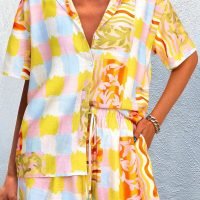 Womens 2 Piece Summer Beach Outfits Printed Short Sleeve Tops Lounge Shorts Casual Tracksuit Set