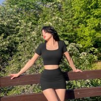 Women's 2 Piece Outfits Short Sleeve Tops and Mini Skirts Club Suit Sets