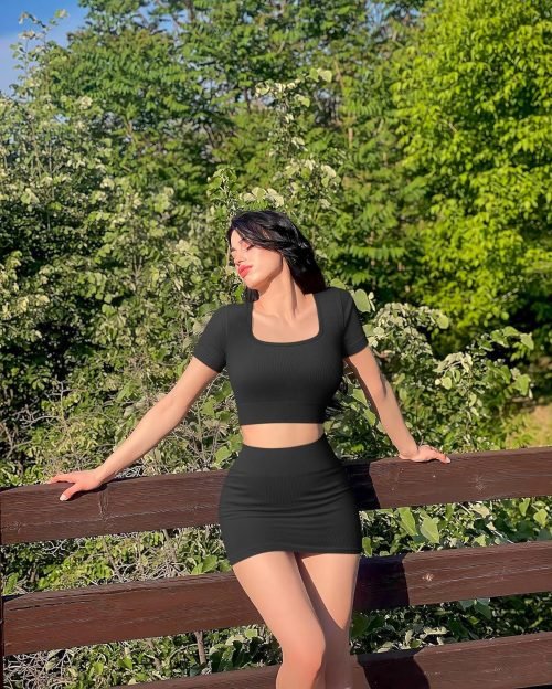 Women's 2 Piece Outfits Short Sleeve Tops and Mini Skirts Club Suit Sets