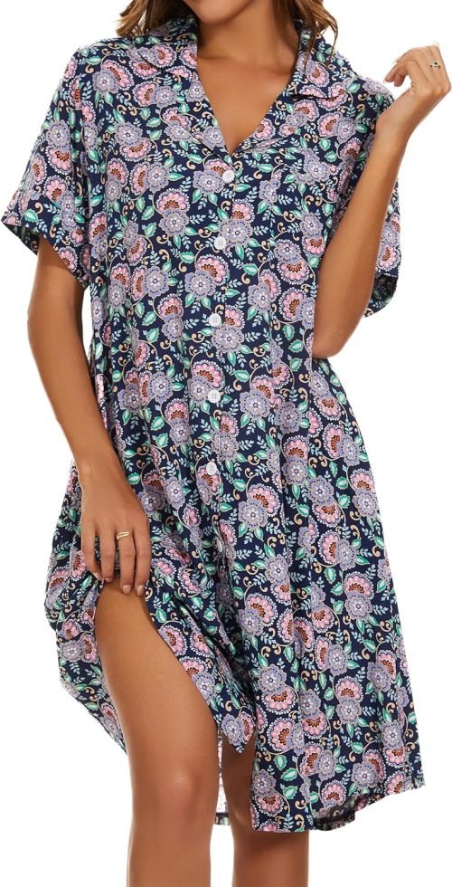 Cotton House Dress Women's Classic Nightgown Short Sleeve Housecoat Button-Up Front Duster Robe…