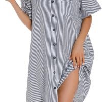 Cotton House Dress Women's Classic Nightgown Short Sleeve Housecoat Button-Up Front Duster Robe…