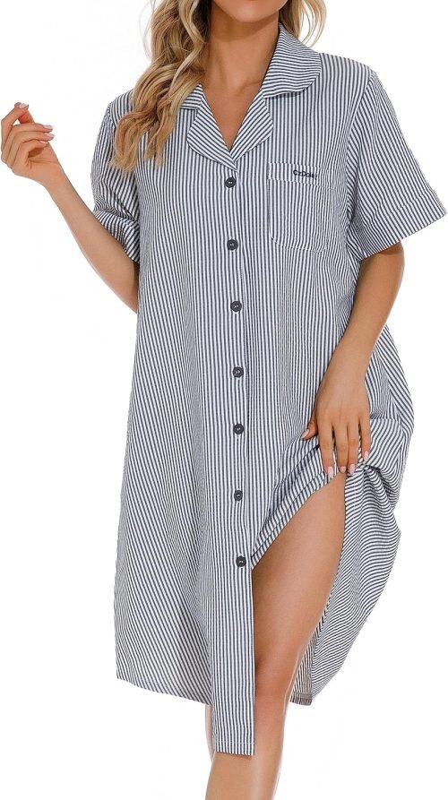 Cotton House Dress Women's Classic Nightgown Short Sleeve Housecoat Button-Up Front Duster Robe…