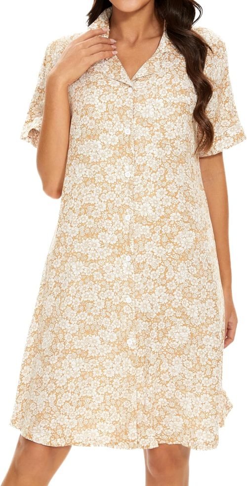 Cotton House Dress Women's Classic Nightgown Short Sleeve Housecoat Button-Up Front Duster Robe…