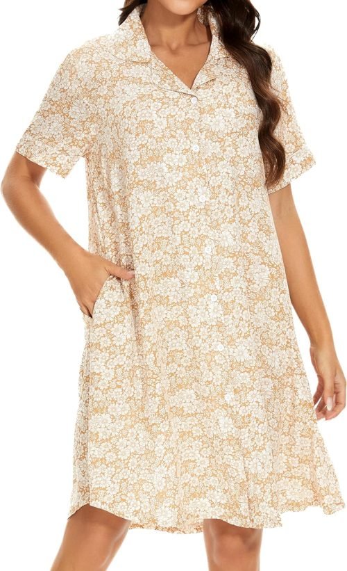 Cotton House Dress Women's Classic Nightgown Short Sleeve Housecoat Button-Up Front Duster Robe…