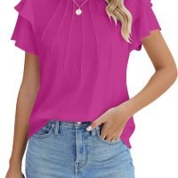 Women Dressy Casual Tops Business Work Blouses Summer Shirts Short Sleeve Crew Neck Outfits 2024