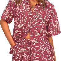 Womens 2 Piece Summer Beach Outfits Printed Short Sleeve Tops Lounge Shorts Casual Tracksuit Set