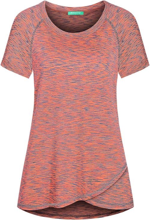 Woman Raglan Sleeve Round Neck Irregular Hem Yoga Workout Shirt Sizes M-3XL