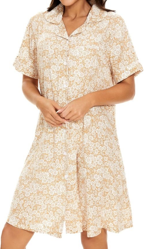 Cotton House Dress Women's Classic Nightgown Short Sleeve Housecoat Button-Up Front Duster Robe…